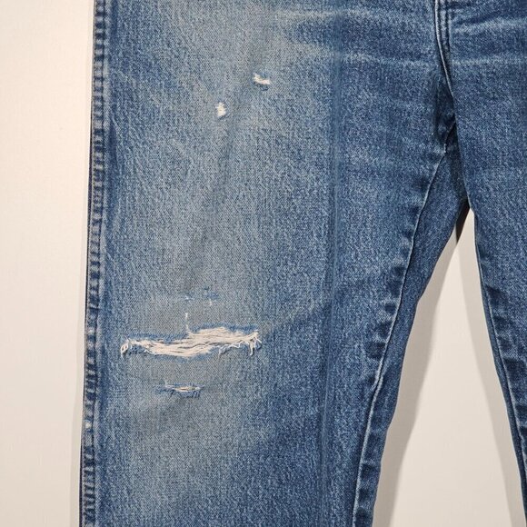 Wrangler Vintage Straight Leg Distressed Jeans Hi-Rise Mid Wash Denim Mens 36x30 - Picture 8 of 14